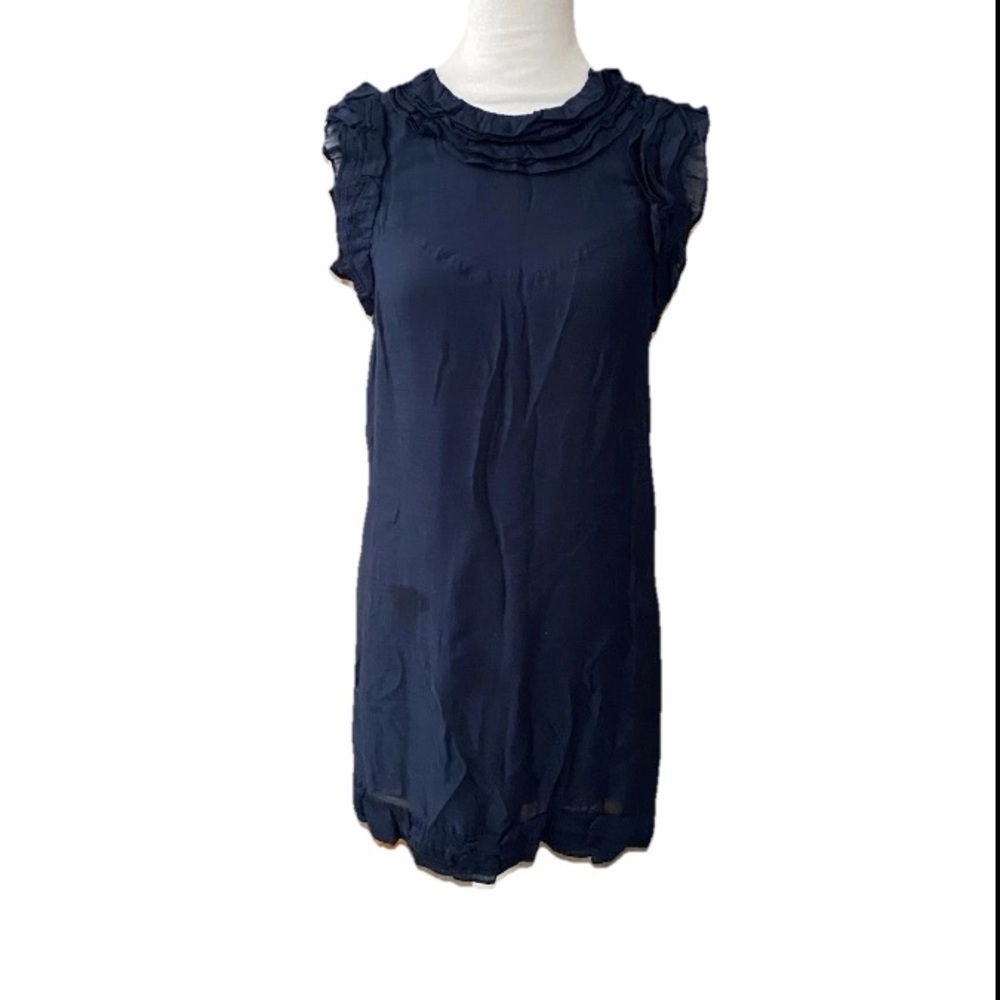 French Connection Navy Blue Ruffle Mini Dress Lined Sleeveless  4 Ft Charlotte